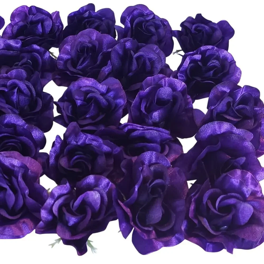 100 Purple Satin Rose Heads Stemless Wedding Floral Craft DIY Wreath 2.5in